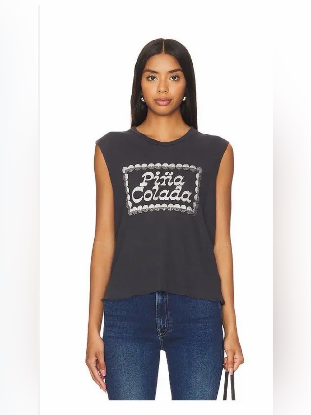 MOTHER The lil Goodie Goodie Chop Piña Colada Graphic Muscle Tank Top - Black